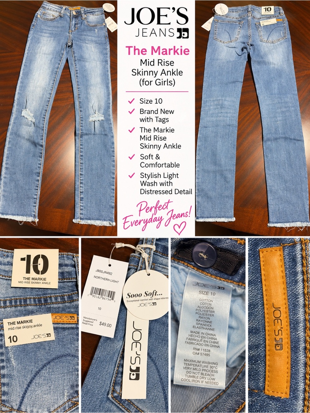 NWT Joe’s Jeans Girls’ The Markie Mid Rise Skinny Ankle Jeans – Size 10